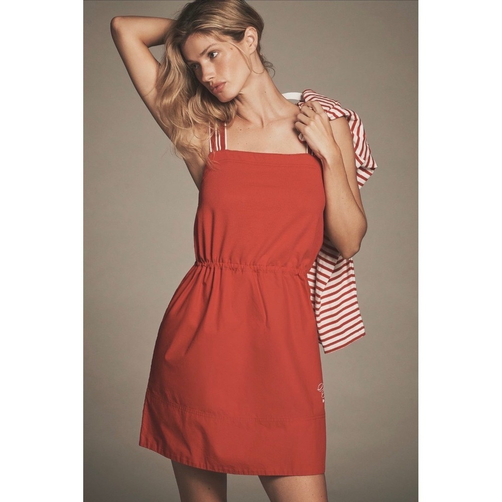 NWT Daily Practice Anthropologie Red Cotton Drawstring Waist Mini Dress Women XL